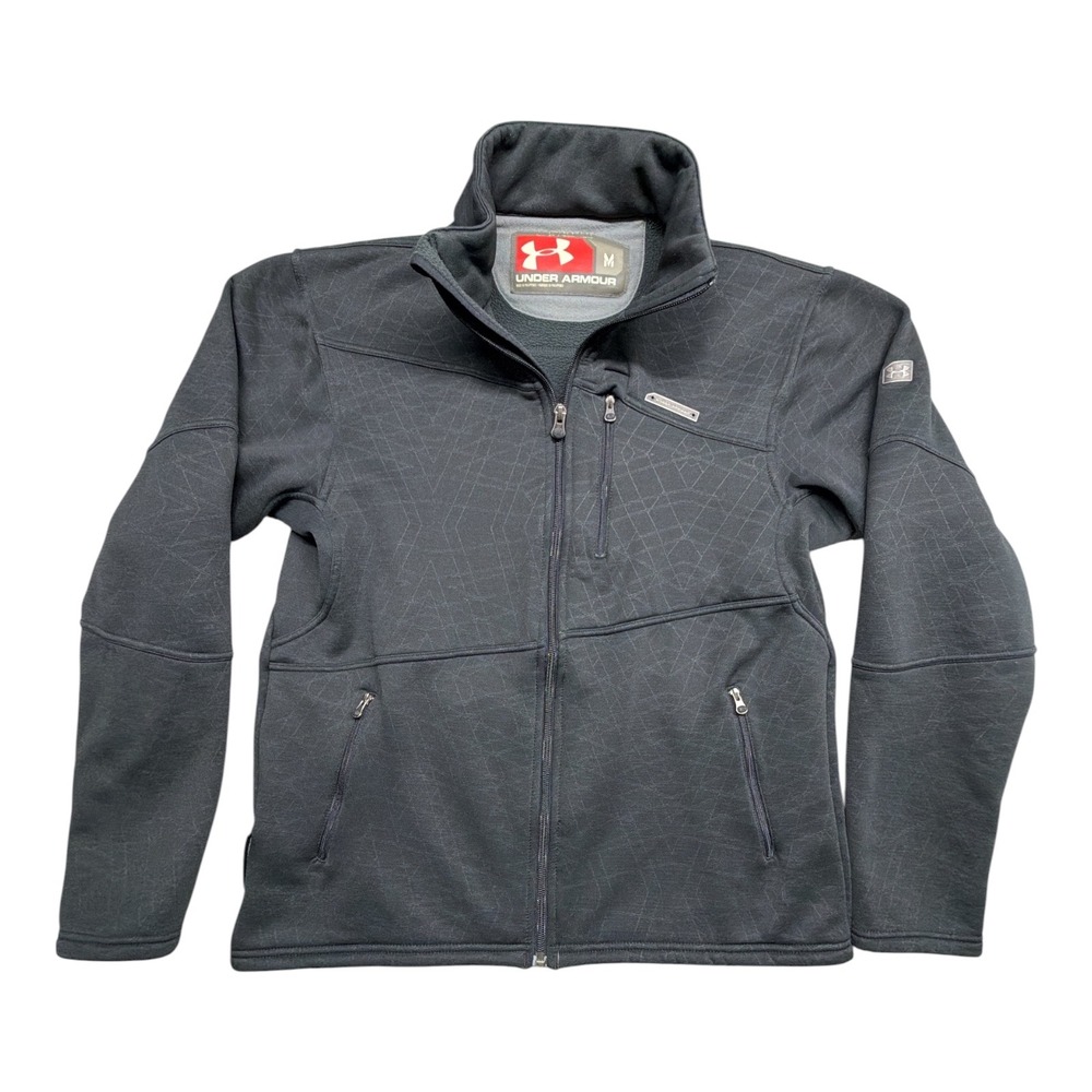 Under Armour Storm Mens Jacket Medium Gray Geometric Grid Fleece Lined Softshell